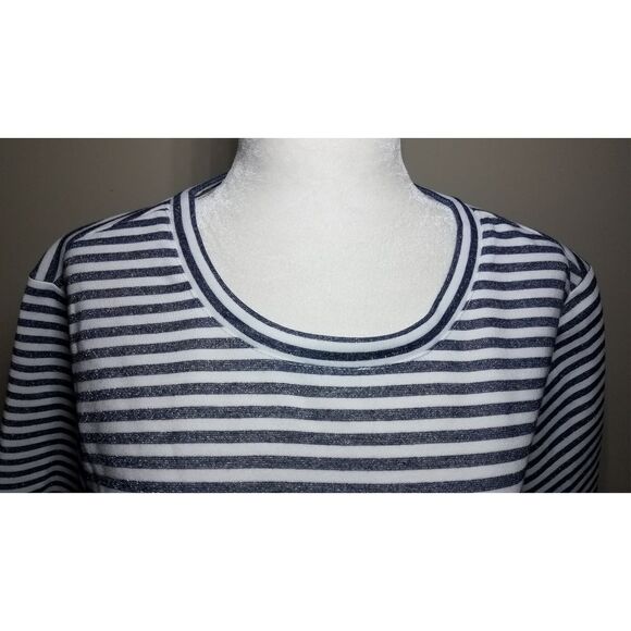 NWOT|BB Dakota Blue Metallic Striped Short Sleeve Top, MEDIUM - Picture 4 of 6